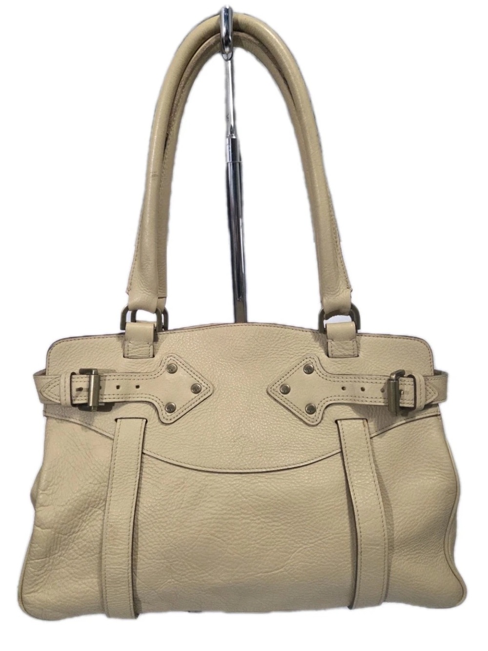 Mulberry Cream Leather Shoulder Bag with Buckle Accents